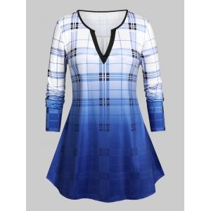

Plus Size Plaid Ombre Color T-shirt, Blue