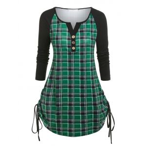 

Plus Size Cinched Plaid T-shirt, Green