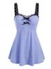 Lace Panel Grommet Bowknot Ruched Tank Top -  