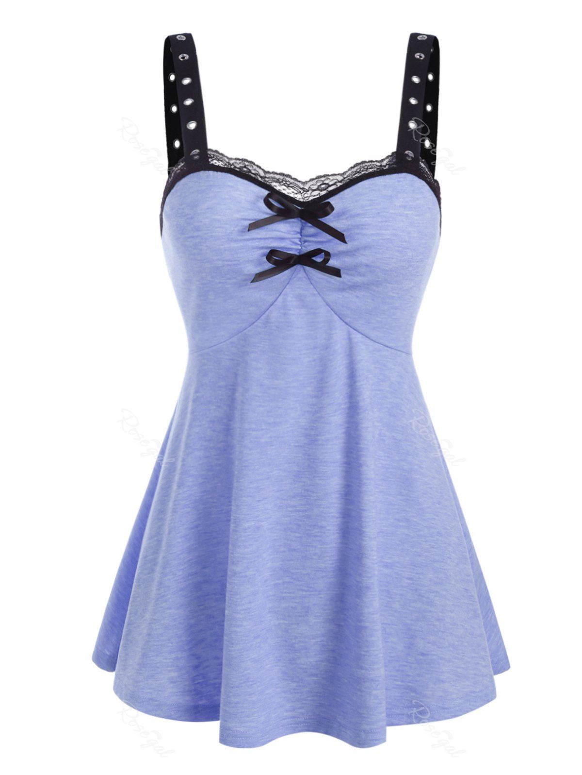 Buy Lace Panel Grommet Bowknot Ruched Tank Top  