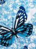 Plus Size Flower Butterfly Print Henley T-shirt -  