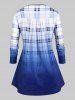Plus Size Plaid Ombre Color T-shirt -  