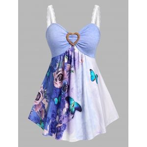 

Plus Size Butterfly Flower Skirted Backless Tank Top, Purple