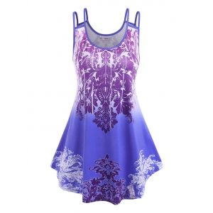 

Plus Size Damask Ombre Dual Strap Tank Top, Purple