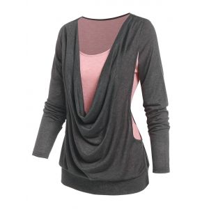 

Long Sleeve Draped Faux Twinset T-shirt, Dark gray