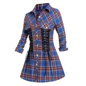 

Plus Size Lace Up Plaid Shirt, Blue