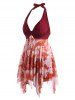 Halter Butterfly Print Mesh Insert Handkerchief Tankini Swimwear -  