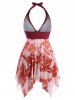 Halter Butterfly Print Mesh Insert Handkerchief Tankini Swimwear -  