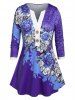 Plus Size V Notched Floral Print T-shirt -  