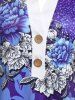 Plus Size V Notched Floral Print T-shirt -  