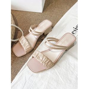 

Square Toe Ruched Vamp Convertible Sandals, Blanched almond