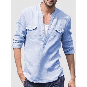 

Solid Color Half Button Shirts, Light blue