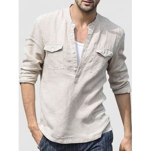 

Solid Color Half Button Shirts, Light yellow