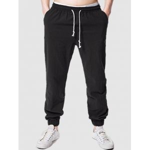 

Beam Feet Casual Solid Color Pants, Black