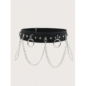 

Punk O Ring Chains Wide Buckle Belt, Black