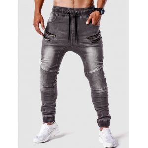

Zipper Embellishment Patchwork Jeans, Gray