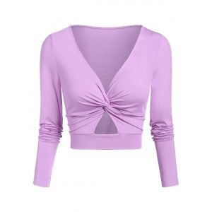 

Cut Out Twist Front Cropped T-shirt, Light purple