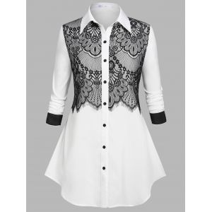 

Plus Size Button Up Lace Panel Shirt, White