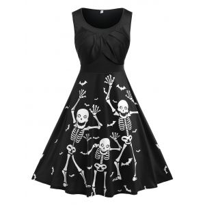 

Plus Size Skeleton Print Halloween Dress, Black