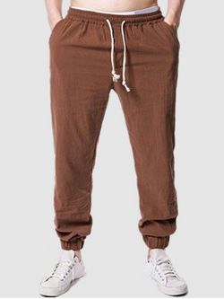 Pantalones Casuales de Color Sólido Pies de Cordón - COFFEE - XXXL