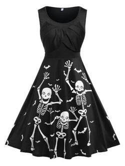 Plus Size Skeleton Print Gothic Dress - BLACK - L