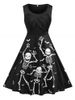 Plus Size Skeleton Print Gothic Dress -  