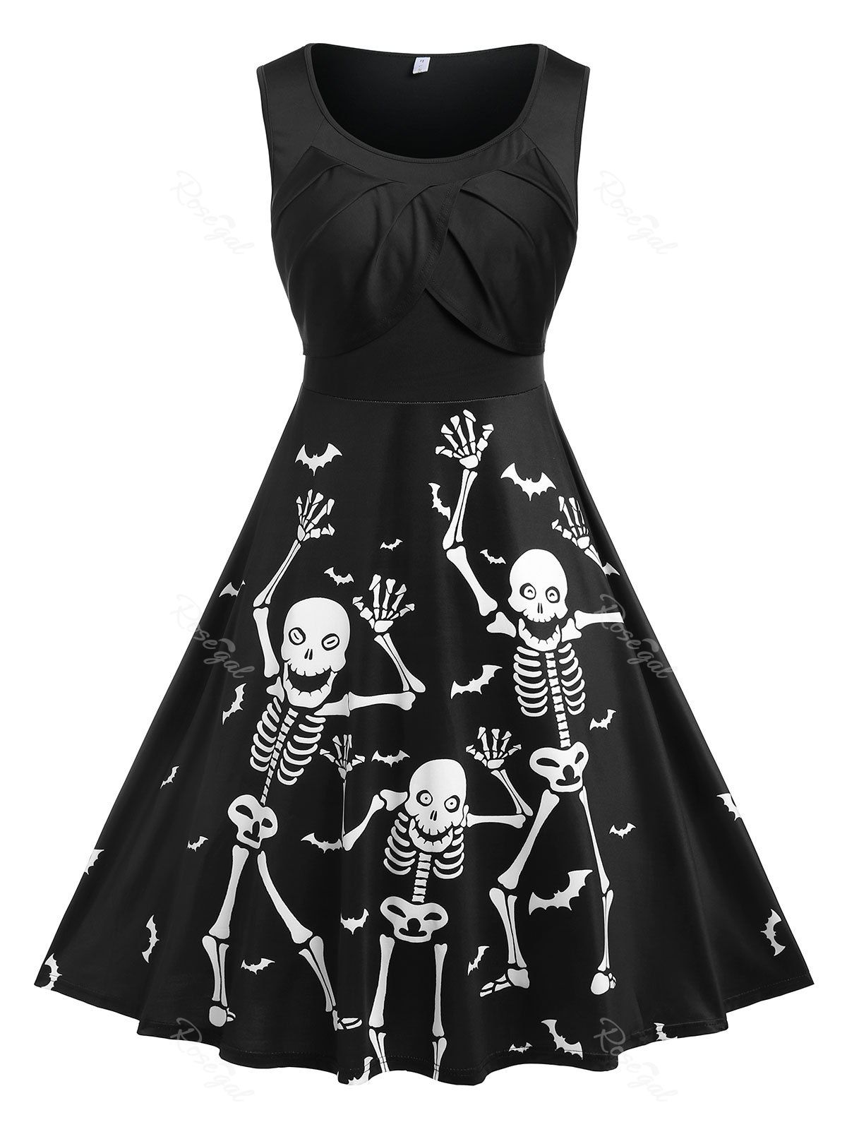 Cheap Plus Size Skeleton Print Gothic Dress  