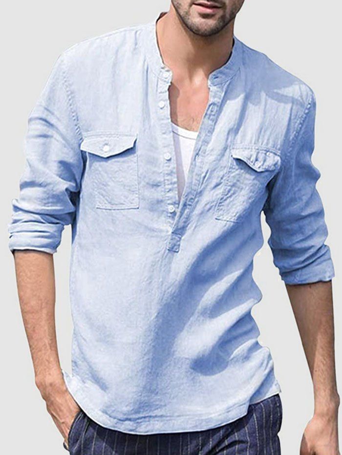 Discount Solid Color Half Button Shirts  