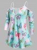 Plus Size Cold Shoulder Butterfly Print Keyhole Tee -  