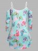 Plus Size Cold Shoulder Butterfly Print Keyhole Tee -  