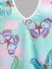 Plus Size Cold Shoulder Butterfly Print Keyhole Tee -  