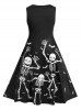 Plus Size Skeleton Print Gothic Dress -  
