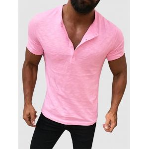 

Short Sleeve Henley Plain T-shirt, Light pink