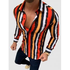 

Long Sleeve Colorful Striped Print Shirt, Red