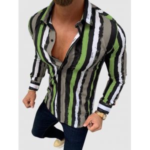 

Long Sleeve Colorful Striped Print Shirt, Deep green