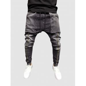 

Zipper Embellishment Oversized Pocket Jeans, Gray