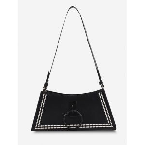 

O Ring Embroidery Trapezoid Shoulder Bag, Black