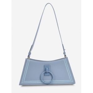 

O Ring Embroidery Trapezoid Shoulder Bag, Light blue