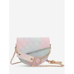 

Semicircle Quilted Asymmetrical Cover Chain Crossbody Bag, Light pink