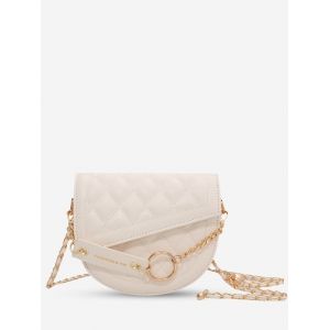 

Semicircle Quilted Asymmetrical Cover Chain Crossbody Bag, Beige