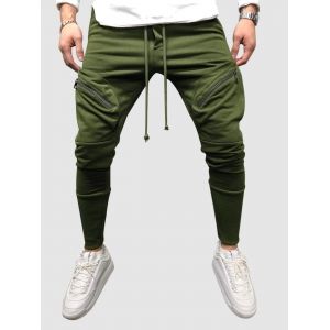 

Zipper Pockets Drawstring Sports Pants, Deep green