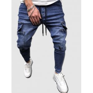 

Multi Pockets Tapered Cargo Jeans, Blue