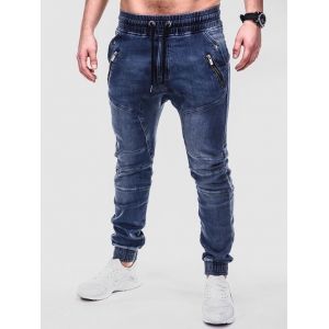 

Solid Color Patchwork Zipper Jeans, Blue