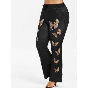 

Butterfly Print Plus Size Flare Pants, Black