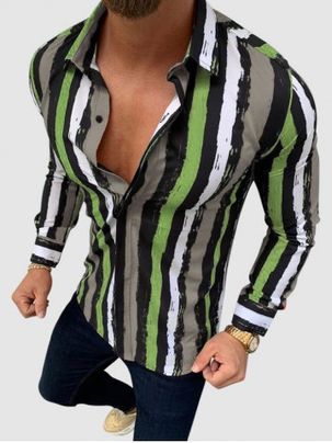 Long Sleeve Colorful Striped Print Shirt