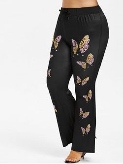 Butterfly Print Plus Size Flare Pants - BLACK - L