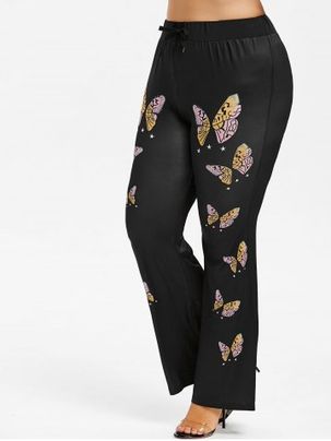 Butterfly Print Plus Size Flare Pants