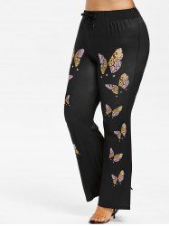 Pantalon Grande Taille Évasé à Imprimé Papillon - Noir 1X