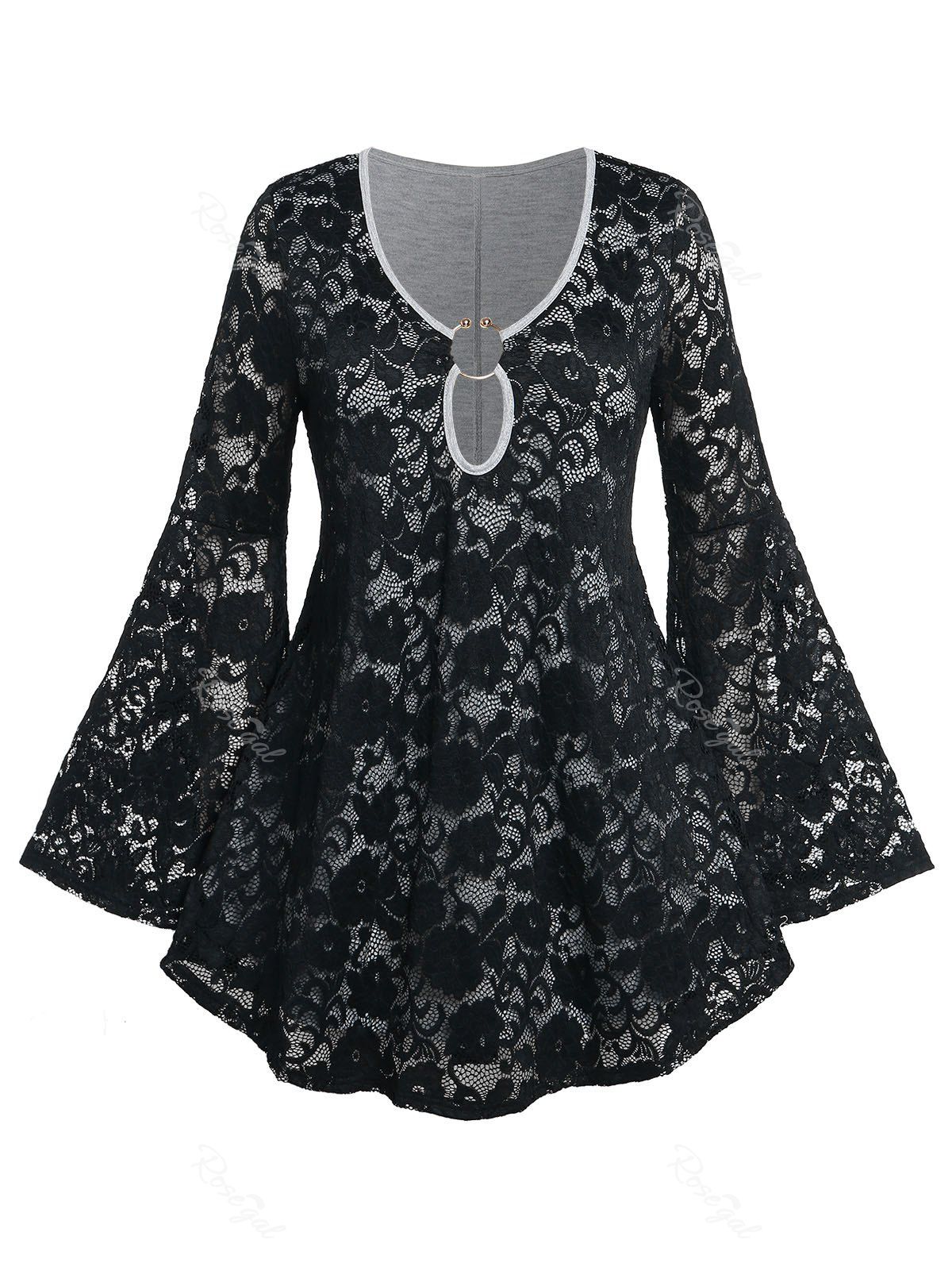Shops Plus Size Bell Sleeve O Ring Lace Gothic T-shirt  
