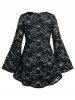 Plus Size Bell Sleeve O Ring Lace Gothic T-shirt -  